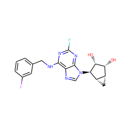 O[C@@H]1[C@H](O)[C@@H]2C[C@@H]2[C@H]1n1cnc2c(NCc3cccc(I)c3)nc(F)nc21 ZINC000045260372