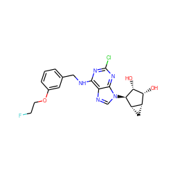 O[C@@H]1[C@H](O)[C@@H]2C[C@@H]2[C@H]1n1cnc2c(NCc3cccc(OCCF)c3)nc(Cl)nc21 ZINC000084615058