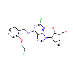 O[C@@H]1[C@H](O)[C@@H]2C[C@@H]2[C@H]1n1cnc2c(NCc3ccccc3OCCF)nc(Cl)nc21 ZINC000084615050