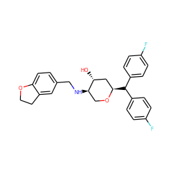 O[C@@H]1C[C@@H](C(c2ccc(F)cc2)c2ccc(F)cc2)OC[C@H]1NCc1ccc2c(c1)CCO2 ZINC000221180896