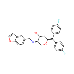 O[C@@H]1C[C@@H](C(c2ccc(F)cc2)c2ccc(F)cc2)OC[C@H]1NCc1ccc2occc2c1 ZINC000221181155