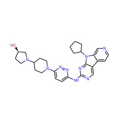 O[C@@H]1CCN(C2CCN(c3ccc(Nc4ncc5c6ccncc6n(C6CCCC6)c5n4)nn3)CC2)C1 ZINC000169706899