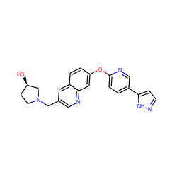 O[C@@H]1CCN(Cc2cnc3cc(Oc4ccc(-c5ccn[nH]5)cn4)ccc3c2)C1 ZINC000215848663