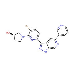 O[C@@H]1CCN(c2nc(-c3n[nH]c4cnc(-c5cccnc5)cc34)ccc2Br)C1 ZINC000205242934