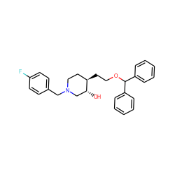 O[C@@H]1CN(Cc2ccc(F)cc2)CC[C@H]1CCOC(c1ccccc1)c1ccccc1 ZINC000013493982