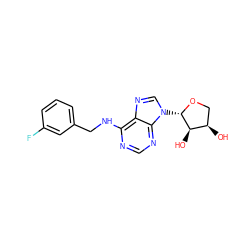 O[C@@H]1CO[C@@H](n2cnc3c(NCc4cccc(F)c4)ncnc32)[C@@H]1O ZINC000043022845