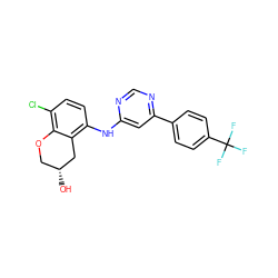 O[C@@H]1COc2c(Cl)ccc(Nc3cc(-c4ccc(C(F)(F)F)cc4)ncn3)c2C1 ZINC000029127268