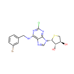 O[C@@H]1CS[C@@H](n2cnc3c(NCc4cccc(Br)c4)nc(Cl)nc32)[C@H]1O ZINC000202795223