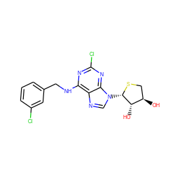 O[C@@H]1CS[C@@H](n2cnc3c(NCc4cccc(Cl)c4)nc(Cl)nc32)[C@H]1O ZINC000202795734