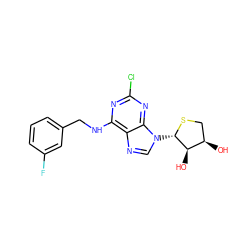 O[C@@H]1CS[C@@H](n2cnc3c(NCc4cccc(F)c4)nc(Cl)nc32)[C@@H]1O ZINC000028656106