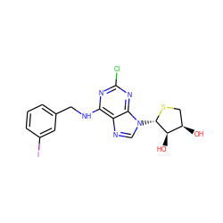 O[C@@H]1CS[C@@H](n2cnc3c(NCc4cccc(I)c4)nc(Cl)nc32)[C@@H]1O ZINC000028656123