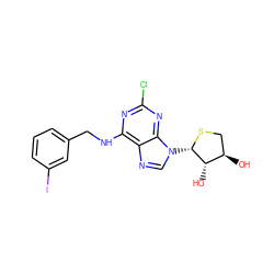 O[C@@H]1CS[C@@H](n2cnc3c(NCc4cccc(I)c4)nc(Cl)nc32)[C@H]1O ZINC000140941699