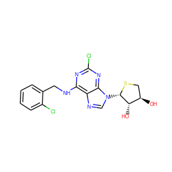 O[C@@H]1CS[C@@H](n2cnc3c(NCc4ccccc4Cl)nc(Cl)nc32)[C@H]1O ZINC000202795695