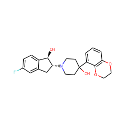 O[C@@H]1c2ccc(F)cc2C[C@H]1N1CCC(O)(c2cccc3c2OCCO3)CC1 ZINC000013471795