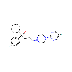 O[C@](CCCN1CCN(c2ncc(F)cn2)CC1)(c1ccc(F)cc1)C1CCCCC1 ZINC000029566672