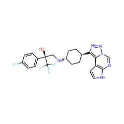 O[C@](CN[C@H]1CC[C@H](c2nnn3cnc4[nH]ccc4c23)CC1)(c1ccc(F)cc1)C(F)(F)F ZINC001772592668