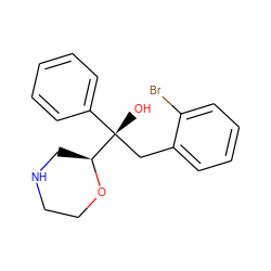 O[C@](Cc1ccccc1Br)(c1ccccc1)[C@@H]1CNCCO1 ZINC000036093136