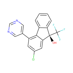 O[C@]1(C(F)(F)F)c2ccccc2-c2c(-c3cncnc3)cc(Cl)cc21 ZINC000143496209