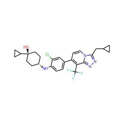 O[C@]1(C2CC2)CC[C@@H](Nc2ccc(-c3ccn4c(CC5CC5)nnc4c3C(F)(F)F)cc2Cl)CC1 ZINC000143778212