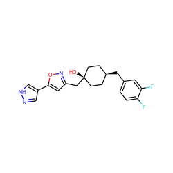 O[C@]1(Cc2cc(-c3cn[nH]c3)on2)CC[C@H](Cc2ccc(F)c(F)c2)CC1 ZINC001772634771