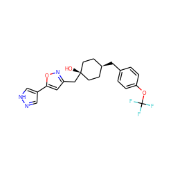 O[C@]1(Cc2cc(-c3cn[nH]c3)on2)CC[C@H](Cc2ccc(OC(F)(F)F)cc2)CC1 ZINC001772644818