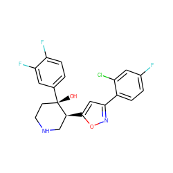 O[C@]1(c2ccc(F)c(F)c2)CCNC[C@@H]1c1cc(-c2ccc(F)cc2Cl)no1 ZINC000084618565