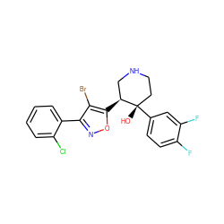 O[C@]1(c2ccc(F)c(F)c2)CCNC[C@@H]1c1onc(-c2ccccc2Cl)c1Br ZINC000084634621