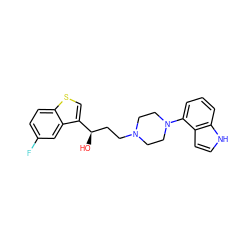 O[C@H](CCN1CCN(c2cccc3[nH]ccc23)CC1)c1csc2ccc(F)cc12 ZINC000000594935