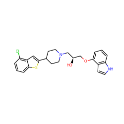 O[C@H](COc1cccc2[nH]ccc12)CN1CCC(c2cc3c(Cl)cccc3s2)CC1 ZINC000013490091