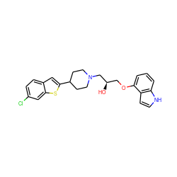 O[C@H](COc1cccc2[nH]ccc12)CN1CCC(c2cc3ccc(Cl)cc3s2)CC1 ZINC000013490093