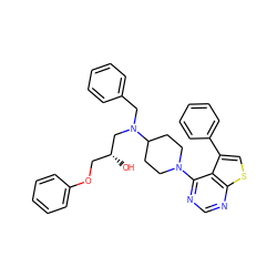 O[C@H](COc1ccccc1)CN(Cc1ccccc1)C1CCN(c2ncnc3scc(-c4ccccc4)c23)CC1 ZINC000064548771