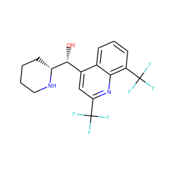 O[C@H](c1cc(C(F)(F)F)nc2c(C(F)(F)F)cccc12)[C@H]1CCCCN1 ZINC000000537964