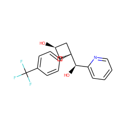 O[C@H](c1ccccn1)[C@]1(c2ccc(C(F)(F)F)cc2)C[C@@H](O)C1 ZINC000653823156