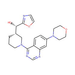 O[C@H](c1ncco1)[C@H]1CCCN(c2ncnc3cc(N4CCOCC4)ccc23)C1 ZINC000199440526