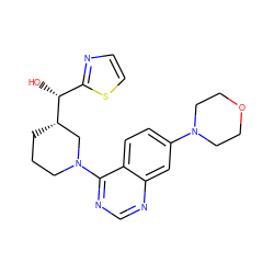 O[C@H](c1nccs1)[C@H]1CCCN(c2ncnc3cc(N4CCOCC4)ccc23)C1 ZINC000199431547