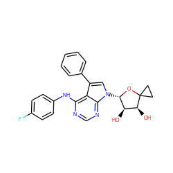 O[C@H]1[C@@H](O)[C@H](n2cc(-c3ccccc3)c3c(Nc4ccc(F)cc4)ncnc32)OC12CC2 ZINC000013674235