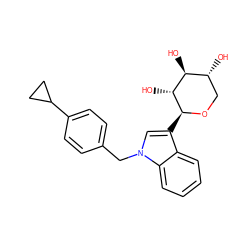 O[C@H]1[C@H](O)CO[C@@H](c2cn(Cc3ccc(C4CC4)cc3)c3ccccc23)[C@@H]1O ZINC000084670662