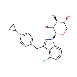 O[C@H]1[C@H](O)CO[C@@H](n2cc(Cc3ccc(C4CC4)cc3)c3c(Cl)cccc32)[C@@H]1O ZINC000066099747