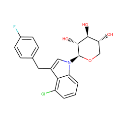 O[C@H]1[C@H](O)CO[C@@H](n2cc(Cc3ccc(F)cc3)c3c(Cl)cccc32)[C@@H]1O ZINC000066111551