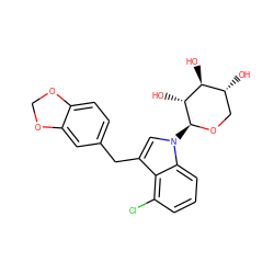 O[C@H]1[C@H](O)CO[C@@H](n2cc(Cc3ccc4c(c3)OCO4)c3c(Cl)cccc32)[C@@H]1O ZINC000066105180