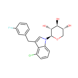 O[C@H]1[C@H](O)CO[C@@H](n2cc(Cc3cccc(F)c3)c3c(Cl)cccc32)[C@@H]1O ZINC000066111550