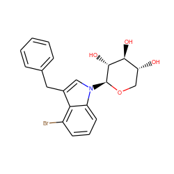 O[C@H]1[C@H](O)CO[C@@H](n2cc(Cc3ccccc3)c3c(Br)cccc32)[C@@H]1O ZINC000066112456