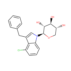 O[C@H]1[C@H](O)CO[C@@H](n2cc(Cc3ccccc3)c3c(Cl)cccc32)[C@@H]1O ZINC000066111773