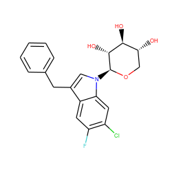 O[C@H]1[C@H](O)CO[C@@H](n2cc(Cc3ccccc3)c3cc(F)c(Cl)cc32)[C@@H]1O ZINC000066104797