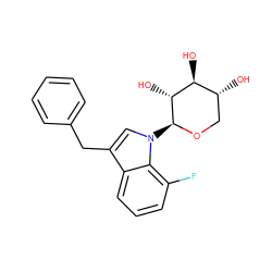 O[C@H]1[C@H](O)CO[C@@H](n2cc(Cc3ccccc3)c3cccc(F)c32)[C@@H]1O ZINC000066111772