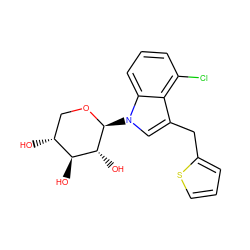 O[C@H]1[C@H](O)CO[C@@H](n2cc(Cc3cccs3)c3c(Cl)cccc32)[C@@H]1O ZINC000066105177