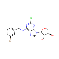 O[C@H]1[C@H](O)CO[C@H]1n1cnc2c(NCc3cccc(Br)c3)nc(Cl)nc21 ZINC000043076929