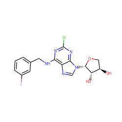 O[C@H]1[C@H](O)CO[C@H]1n1cnc2c(NCc3cccc(I)c3)nc(Cl)nc21 ZINC000043120180