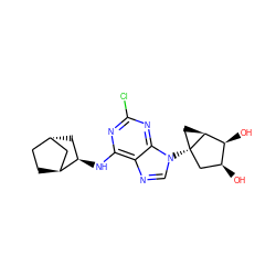 O[C@H]1C[C@@]2(n3cnc4c(N[C@@H]5C[C@H]6CC[C@H]5C6)nc(Cl)nc43)C[C@H]2[C@H]1O ZINC001772584028