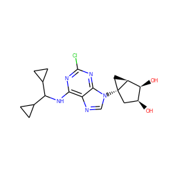 O[C@H]1C[C@@]2(n3cnc4c(NC(C5CC5)C5CC5)nc(Cl)nc43)C[C@H]2[C@H]1O ZINC001772603085